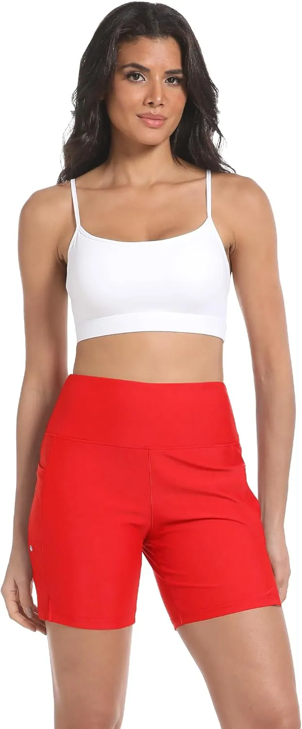 Women's 7" High Waisted Swim Board Shorts Quick Dry Beach Swimsuit Bottom Shorts for Women with Liner Pockets
