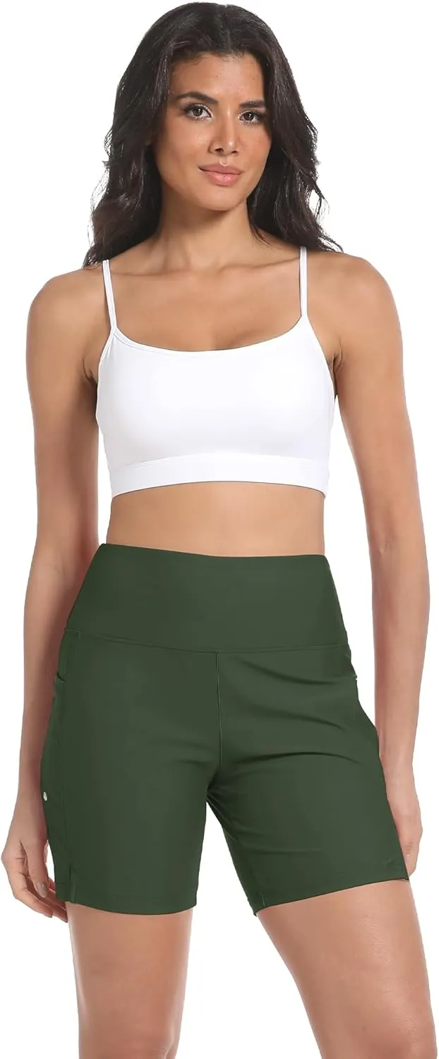 Women's 7" High Waisted Swim Board Shorts Quick Dry Beach Swimsuit Bottom Shorts for Women with Liner Pockets