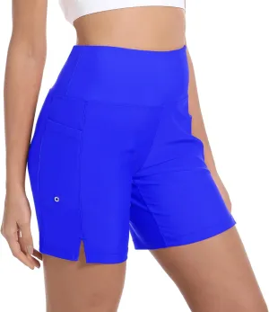 Women's 7" High Waisted Swim Board Shorts Quick Dry Beach Swimsuit Bottom Shorts for Women with Liner Pockets