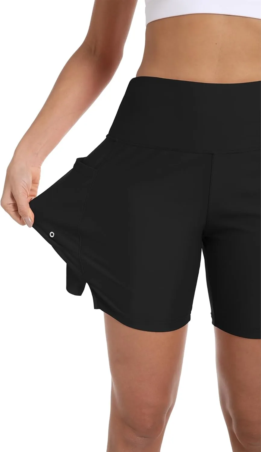 Women's 7" High Waisted Swim Board Shorts Quick Dry Beach Swimsuit Bottom Shorts for Women with Liner Pockets