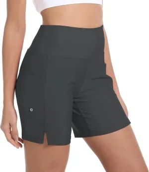 Women's 7" High Waisted Swim Board Shorts Quick Dry Beach Swimsuit Bottom Shorts for Women with Liner Pockets