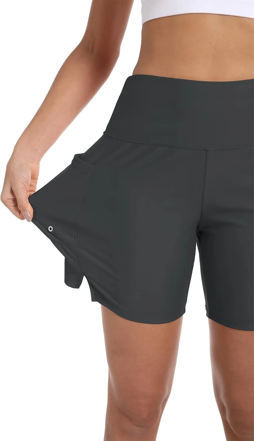 Women's 7" High Waisted Swim Board Shorts Quick Dry Beach Swimsuit Bottom Shorts for Women with Liner Pockets