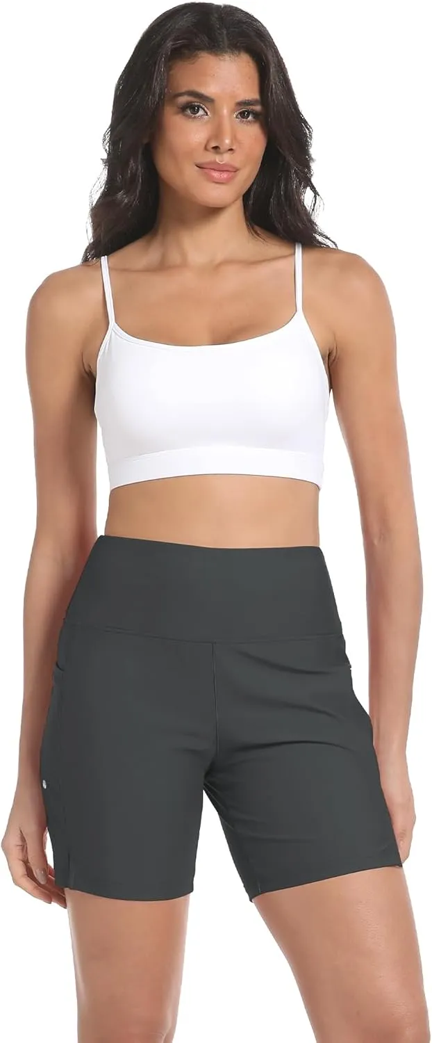 Women's 7" High Waisted Swim Board Shorts Quick Dry Beach Swimsuit Bottom Shorts for Women with Liner Pockets
