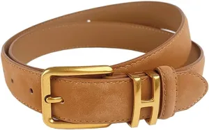 Womens Belt for Jeans Genuine Suede Leather Belt，Womens Skinny Belts for Pants Dresses