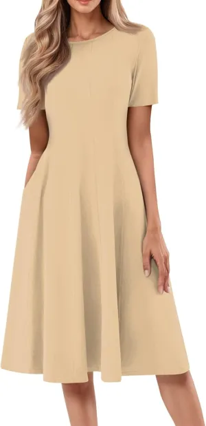 Women's Boho Floral Short Sleeve T Shirt Dress 2025 Summer Casual Loose Swing Tshirt Midi Dresses with Pockets