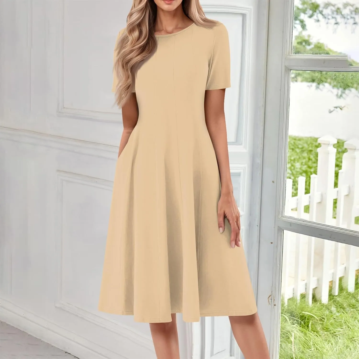 Women's Boho Floral Short Sleeve T Shirt Dress 2025 Summer Casual Loose Swing Tshirt Midi Dresses with Pockets