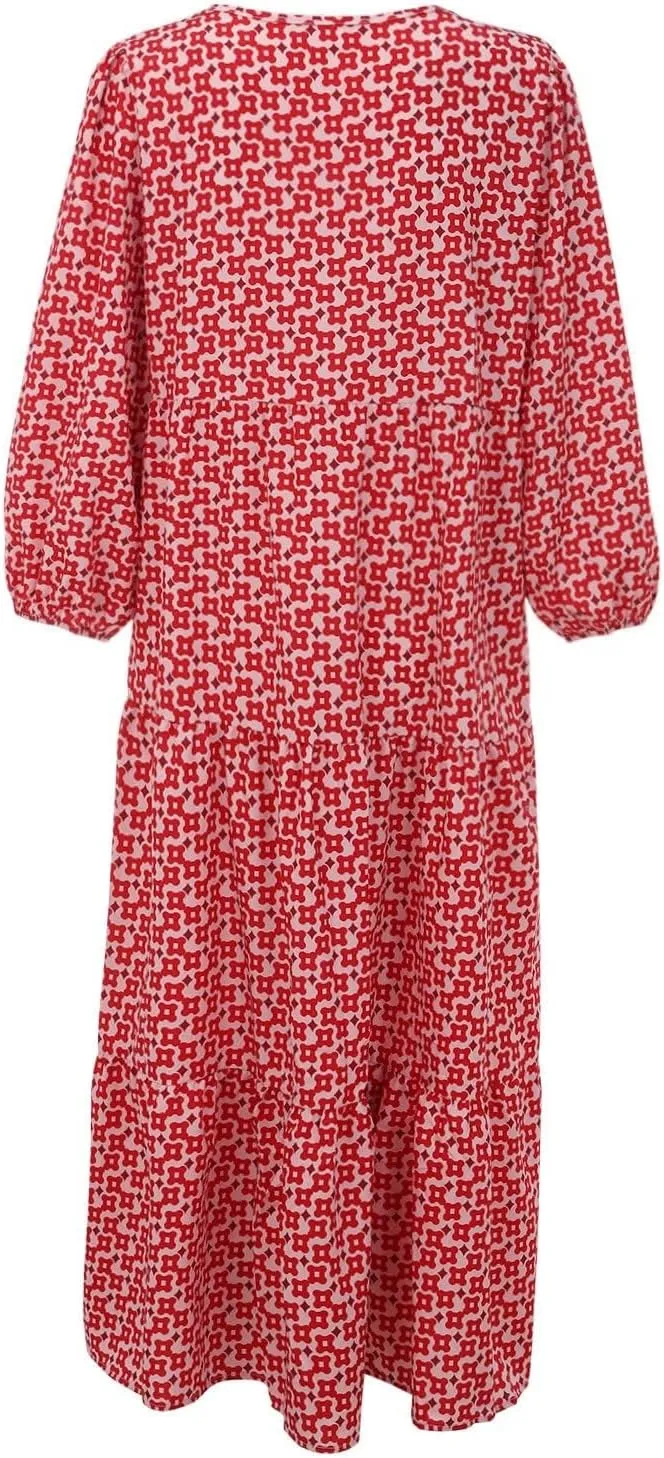 Womens Boho Maxi Dresses 2025 Summer V Neck Puff Sleeve Long Dress Floral Flowy Swing Casual Maxi Dress for Women