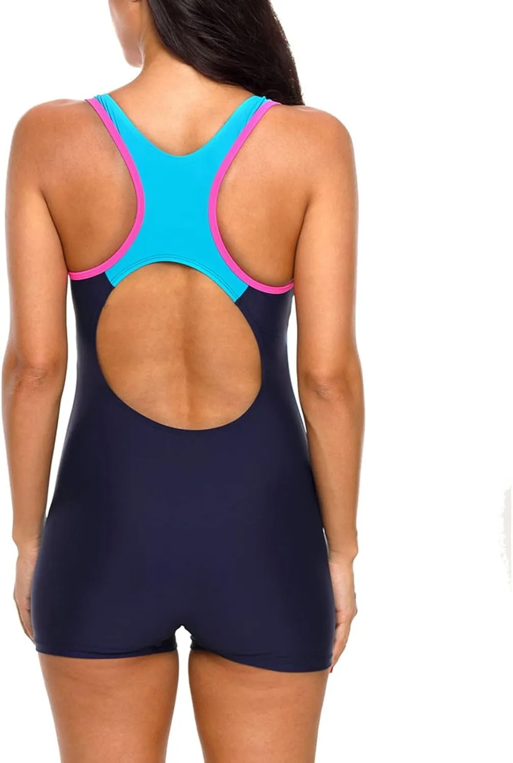 Womens Boyleg One Piece Swimsuit Athletic Swimwear Tummy Control Training Bathing Suit Racerback Modest Swim Suit