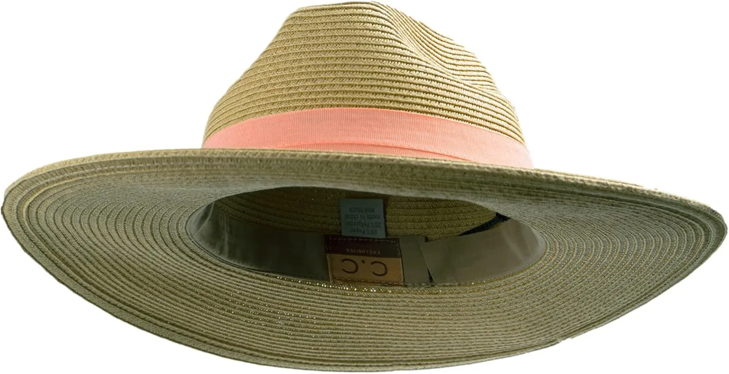 Women's Braided Brim Sun Hat with Ribbon