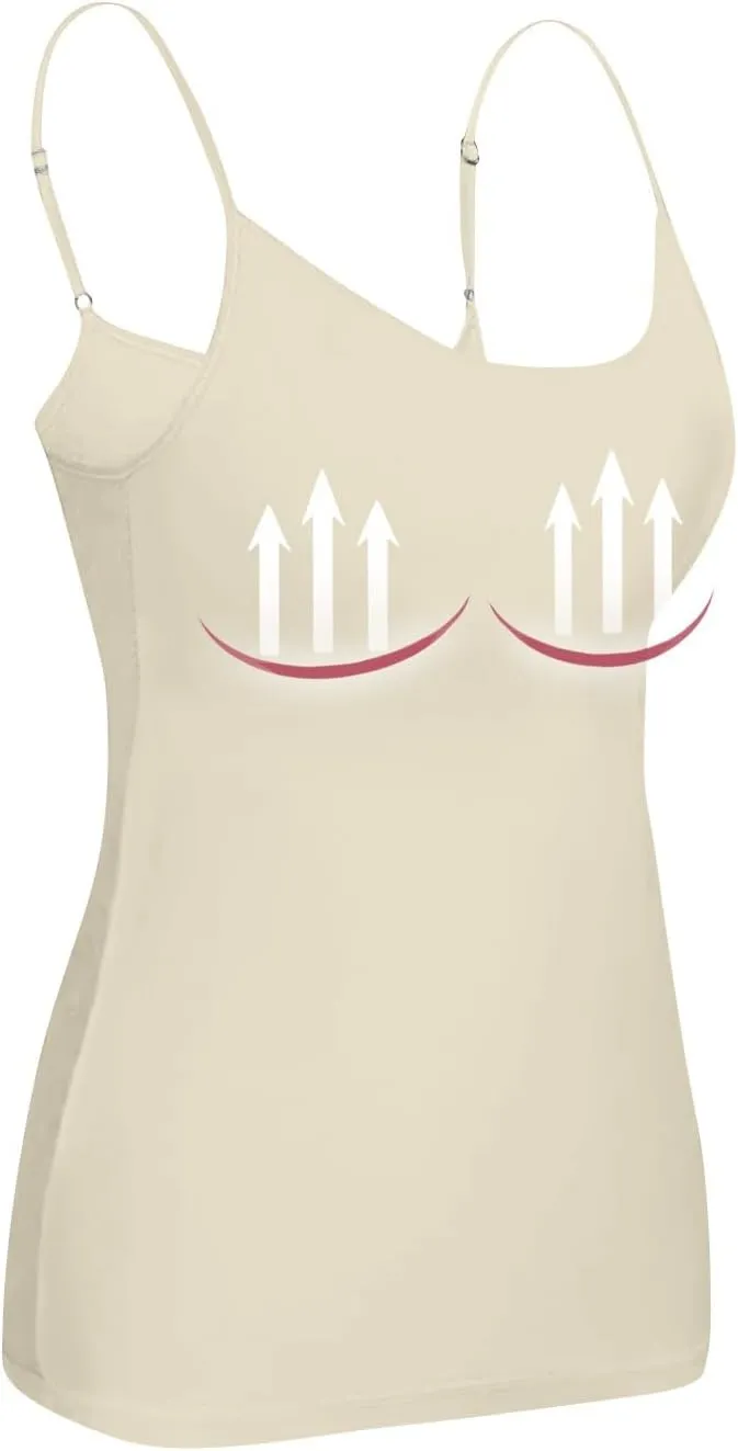 Womens Camisole Top with Built in Bra Adjustable Spaghetti Strap Tank Tops Workout Yoga Padded Sports Bras Plus Size