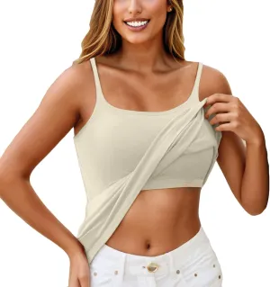 Womens Camisole Top with Built in Bra Adjustable Spaghetti Strap Tank Tops Workout Yoga Padded Sports Bras Plus Size