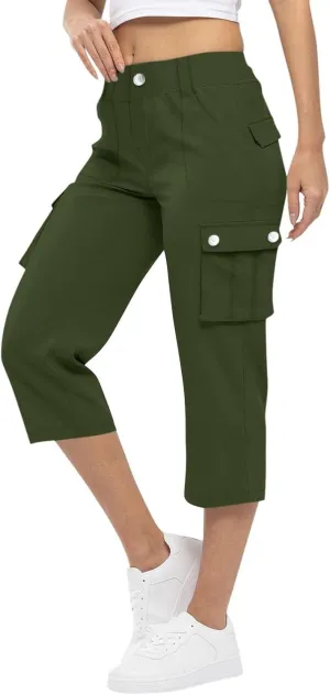 Womens Cargo Capris Hiking Pants Lightweight Loose Fit Casual Capri Pants Dressy Athletic Trousers Cropped