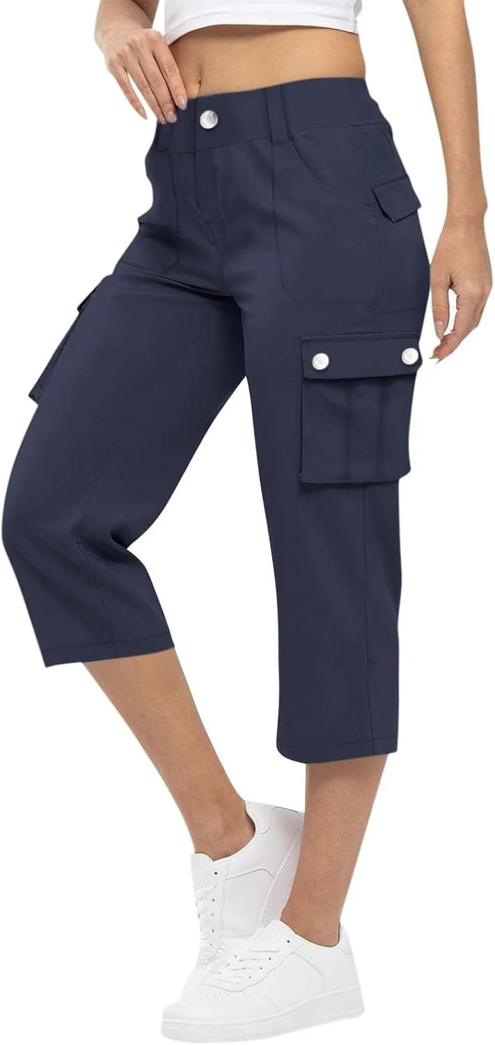 Womens Cargo Capris Hiking Pants Lightweight Loose Fit Casual Capri Pants Dressy Athletic Trousers Cropped