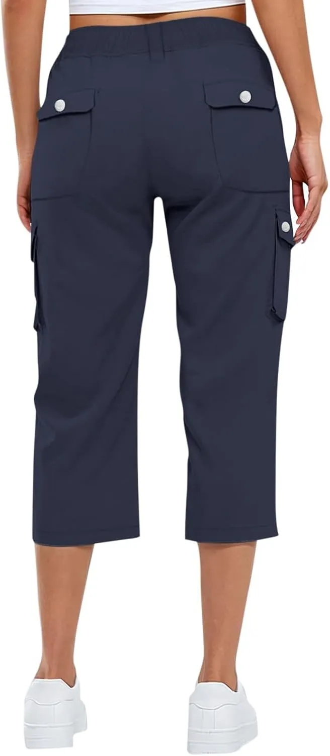 Womens Cargo Capris Hiking Pants Lightweight Loose Fit Casual Capri Pants Dressy Athletic Trousers Cropped