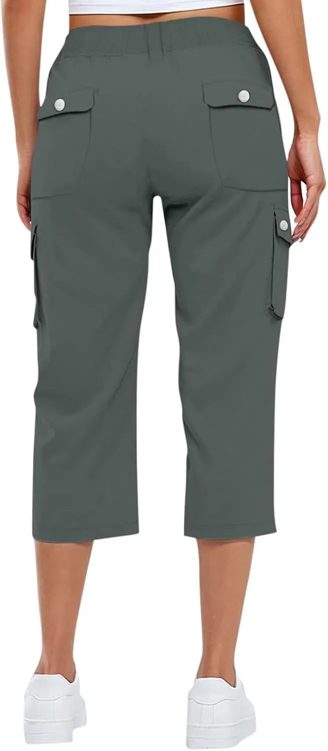Womens Cargo Capris Hiking Pants Lightweight Loose Fit Casual Capri Pants Dressy Athletic Trousers Cropped