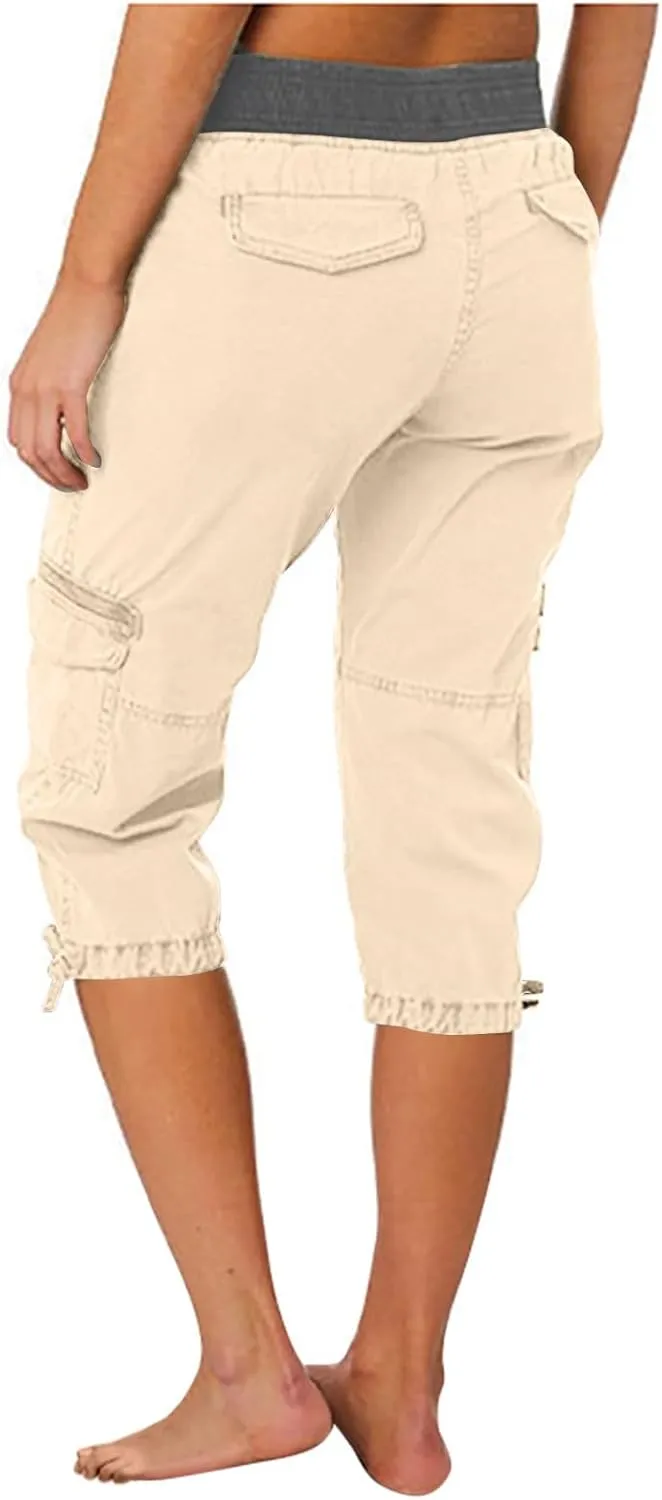 Women's Cargo Capris Pants with 6 Pockets Lightweight Quick Dry Travel Hiking Summer Pants Casual Cargo Capris