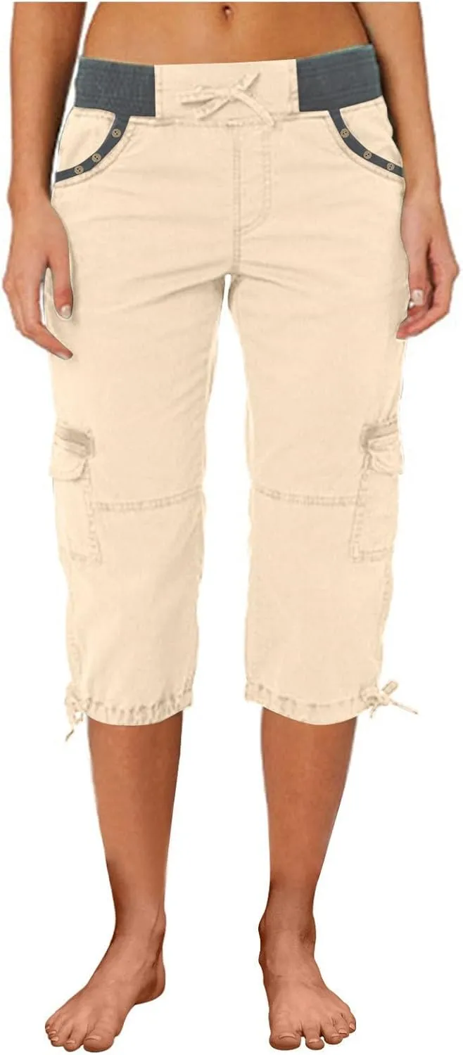 Women's Cargo Capris Pants with 6 Pockets Lightweight Quick Dry Travel Hiking Summer Pants Casual Cargo Capris