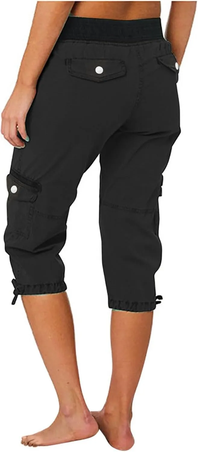 Women's Cargo Capris Pants with 6 Pockets Lightweight Quick Dry Travel Hiking Summer Pants Casual Cargo Capris