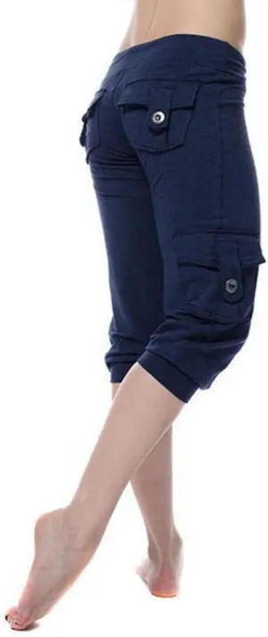 Womens Cargo Yoga Pants Casual Lightweight Drawstring Elastic Waist Pants Capris Stretch Athletic Travel Trouser
