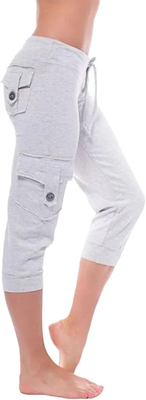 Womens Cargo Yoga Pants Casual Lightweight Drawstring Elastic Waist Pants Capris Stretch Athletic Travel Trouser