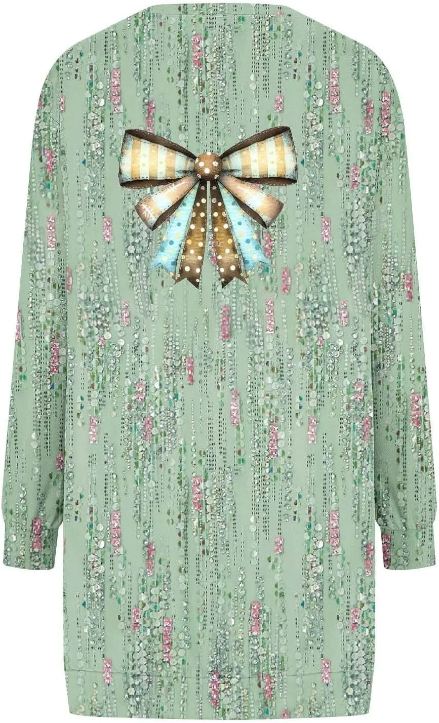 Women's Casual Dresses 2024 Long Sleeve Fall Dresses A Line Shift Dress Floral Printed Loose Fit Short Dress
