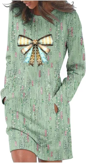 Women's Casual Dresses 2024 Long Sleeve Fall Dresses A Line Shift Dress Floral Printed Loose Fit Short Dress