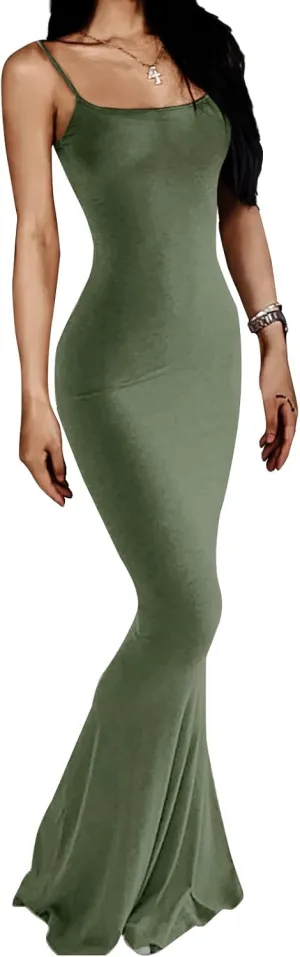 Women's Casual Lounge Slip Long Mermaid Dress Sexy Sleeveless Backless Bodycon Maxi Dresses 2023 Spring Slim Elegant