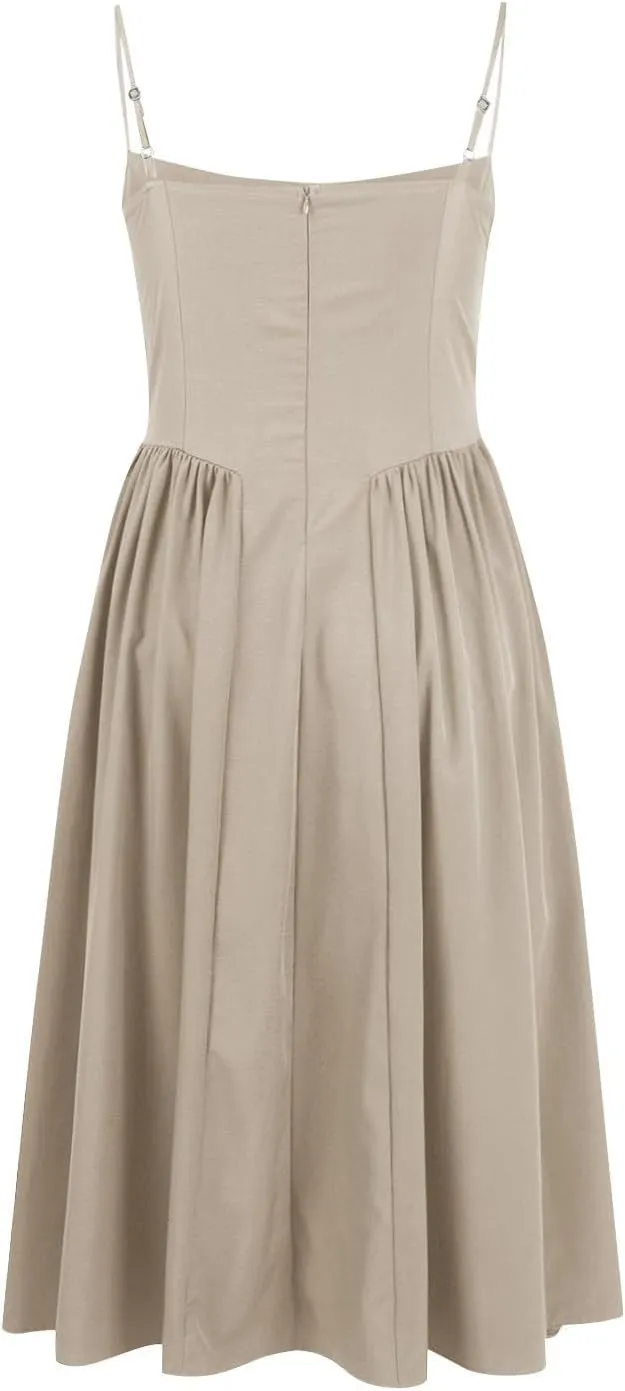 Womens Corset Dress Sexy Sleeveless Spaghetti Strap Bustier A Line Flowy Swing Midi Dress Low Cut Dressy Sundress