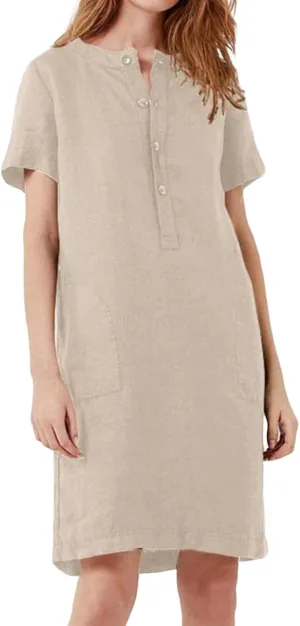 Womens Cotton Linen Shirt Dress Summer Casual Loose Short Sleeve Tshirts Button Down Beach Cover Up Dress with Pocket