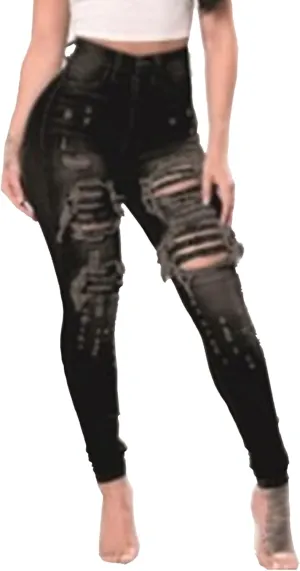Women's Distressed Skinny High Waisted Jeans Ripped Stretch Casual Denim Pants Slim Fit Pull-On Destroyed Jeans