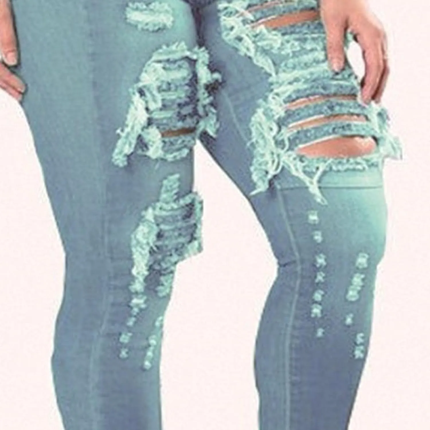 Women's Distressed Skinny High Waisted Jeans Ripped Stretch Casual Denim Pants Slim Fit Pull-On Destroyed Jeans