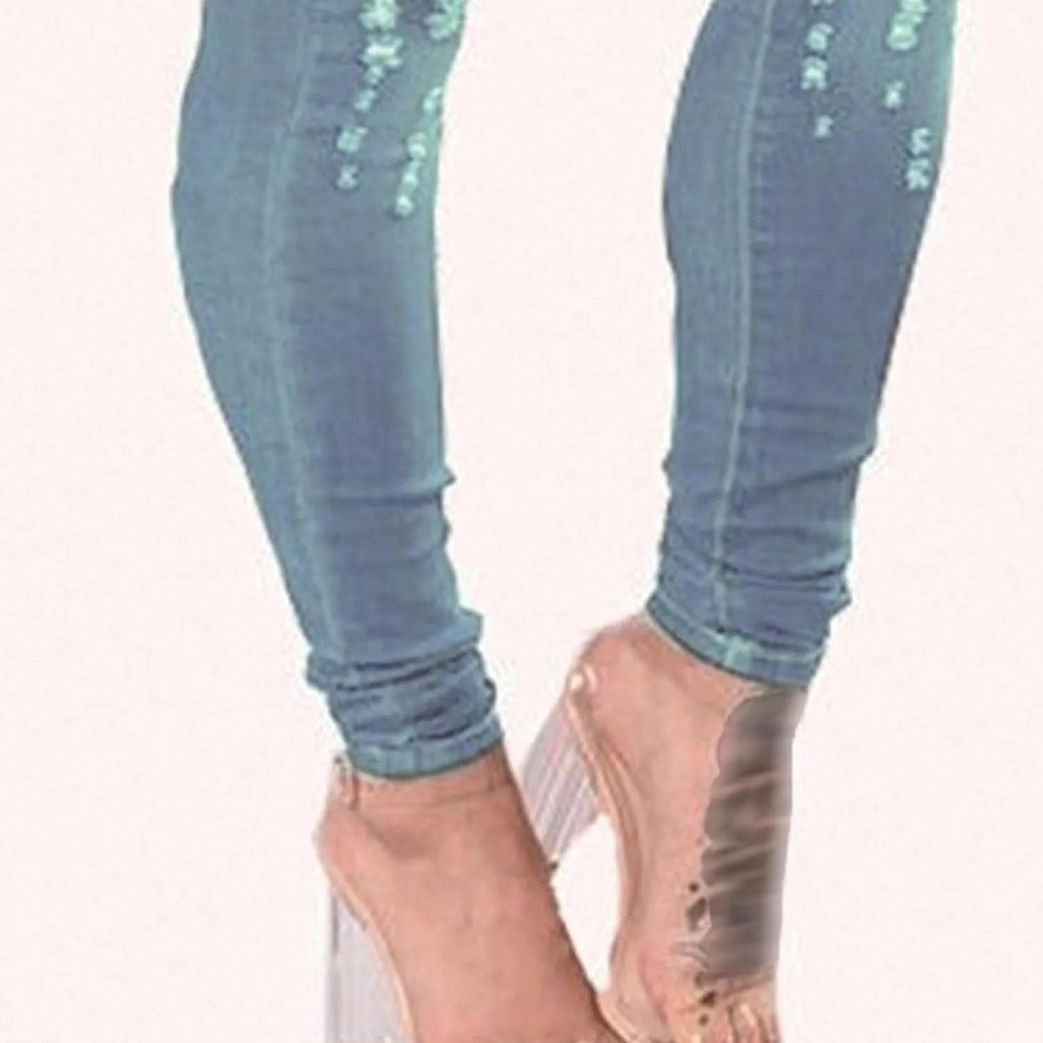 Women's Distressed Skinny High Waisted Jeans Ripped Stretch Casual Denim Pants Slim Fit Pull-On Destroyed Jeans