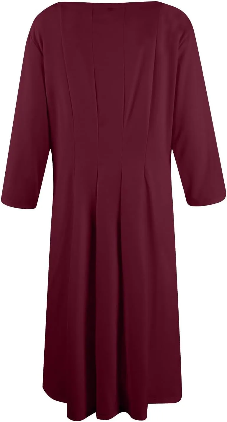 Womens Dress 3/4 Sleeve Spring A Line Dress Solid Plain High Waist Midi Dresses Summer Round Neck Dresses with Pocket