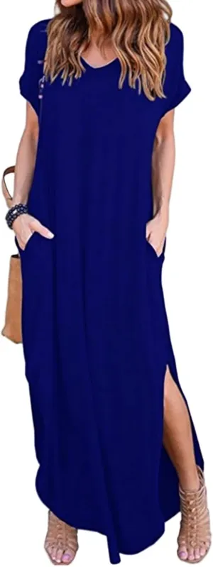 Women's Dresses Summer Plus Size Sundress Short Sleeve V Neck Dress Loose Fit Solid Color Dresses Split Dress 2025
