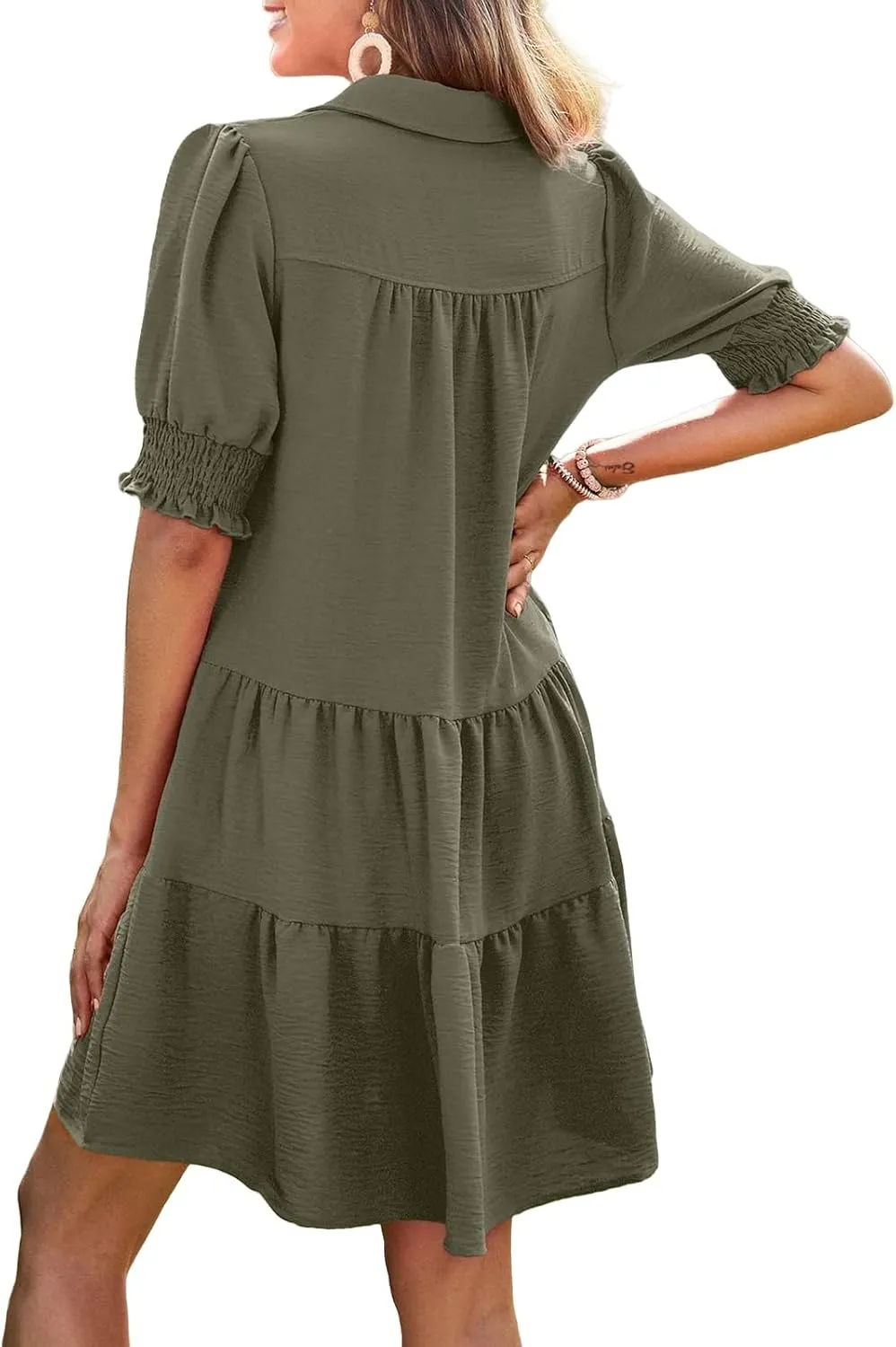 Womens Dresses V Neck Batwing Sleeve Loose Fit Mini Dress Flowy Swing Tiered Layered Baggy Dresses Summer Sundress