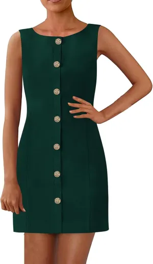 Women's Formal Dresses Sleeveless Button Down Mini Dresses Crewneck Bodycon Elegant Dress Fashion Summer Dress