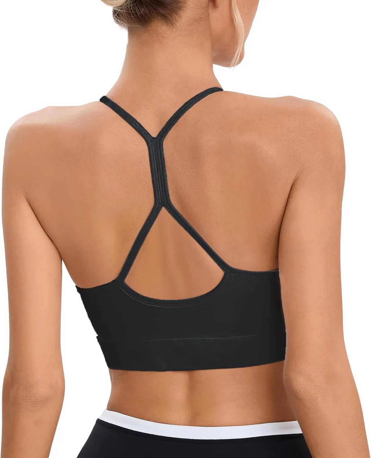 Women's High Neck Spaghetti Strap Halter Sports Bra Racerback Y Back Yoga Bra Fitness Workout Crop Tank Bra