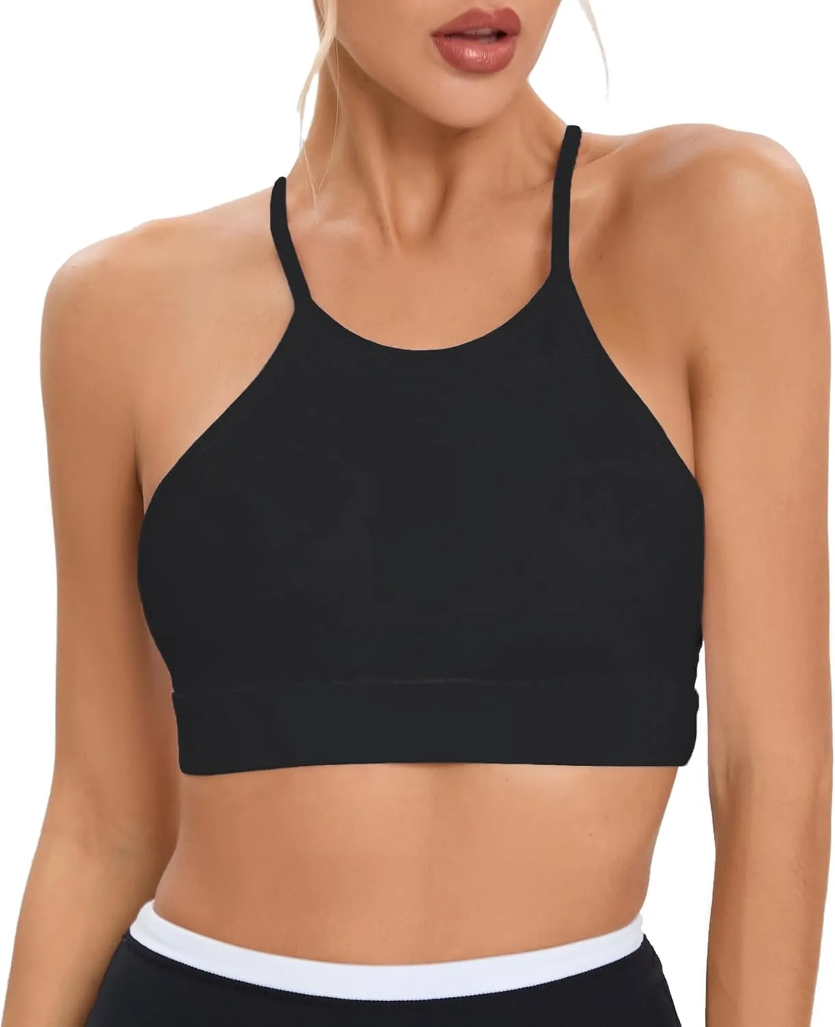 Women's High Neck Spaghetti Strap Halter Sports Bra Racerback Y Back Yoga Bra Fitness Workout Crop Tank Bra