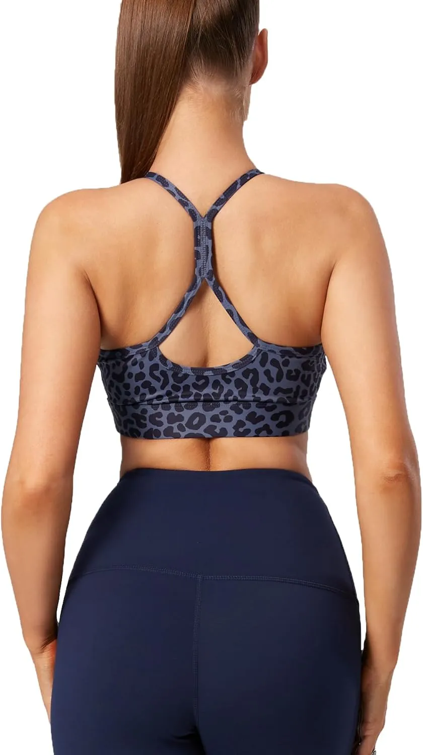 Women's High Neck Spaghetti Strap Halter Sports Bra Racerback Y Back Yoga Bra Fitness Workout Crop Tank Bra