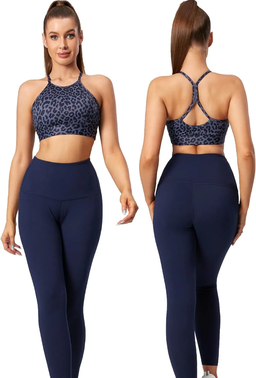 Women's High Neck Spaghetti Strap Halter Sports Bra Racerback Y Back Yoga Bra Fitness Workout Crop Tank Bra