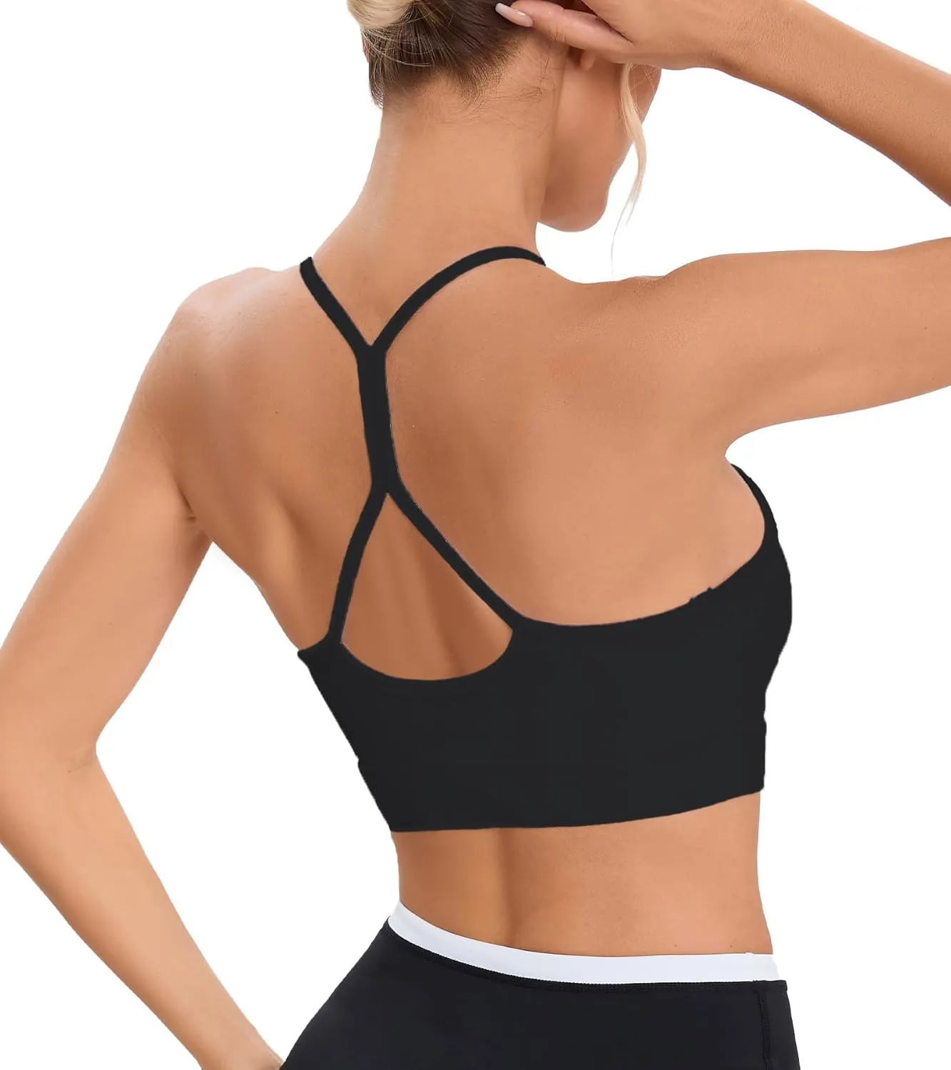 Women's High Neck Spaghetti Strap Halter Sports Bra Racerback Y Back Yoga Bra Fitness Workout Crop Tank Bra