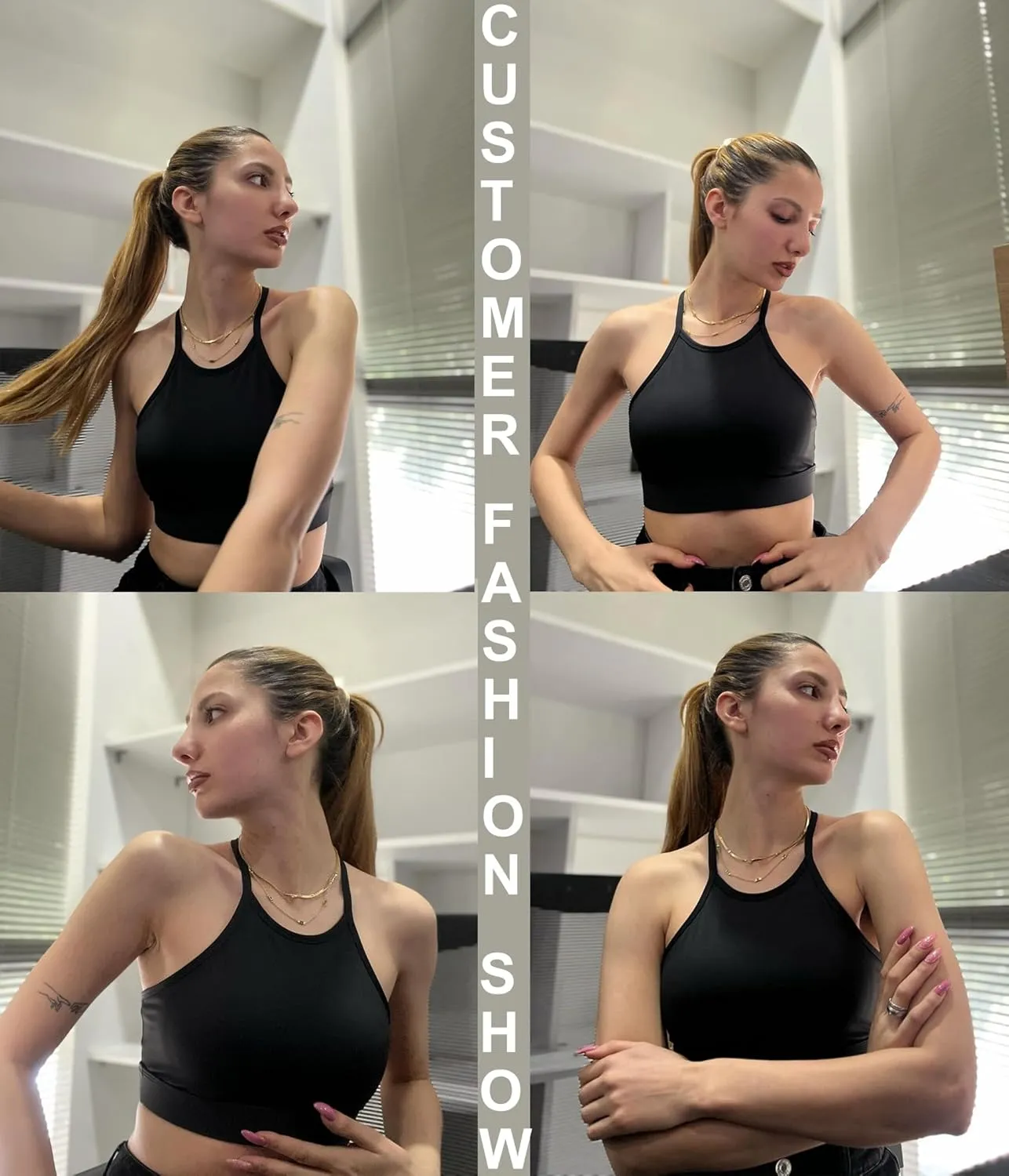 Women's High Neck Spaghetti Strap Halter Sports Bra Racerback Y Back Yoga Bra Fitness Workout Crop Tank Bra