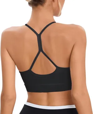 Women's High Neck Spaghetti Strap Halter Sports Bra Racerback Y Back Yoga Bra Fitness Workout Crop Tank Bra