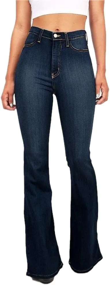 Womens High Waist Jeans Slim Fit Elastic Long Pants Streetwear and Workout Flare Trousers Autumn Winter Capri Jeans