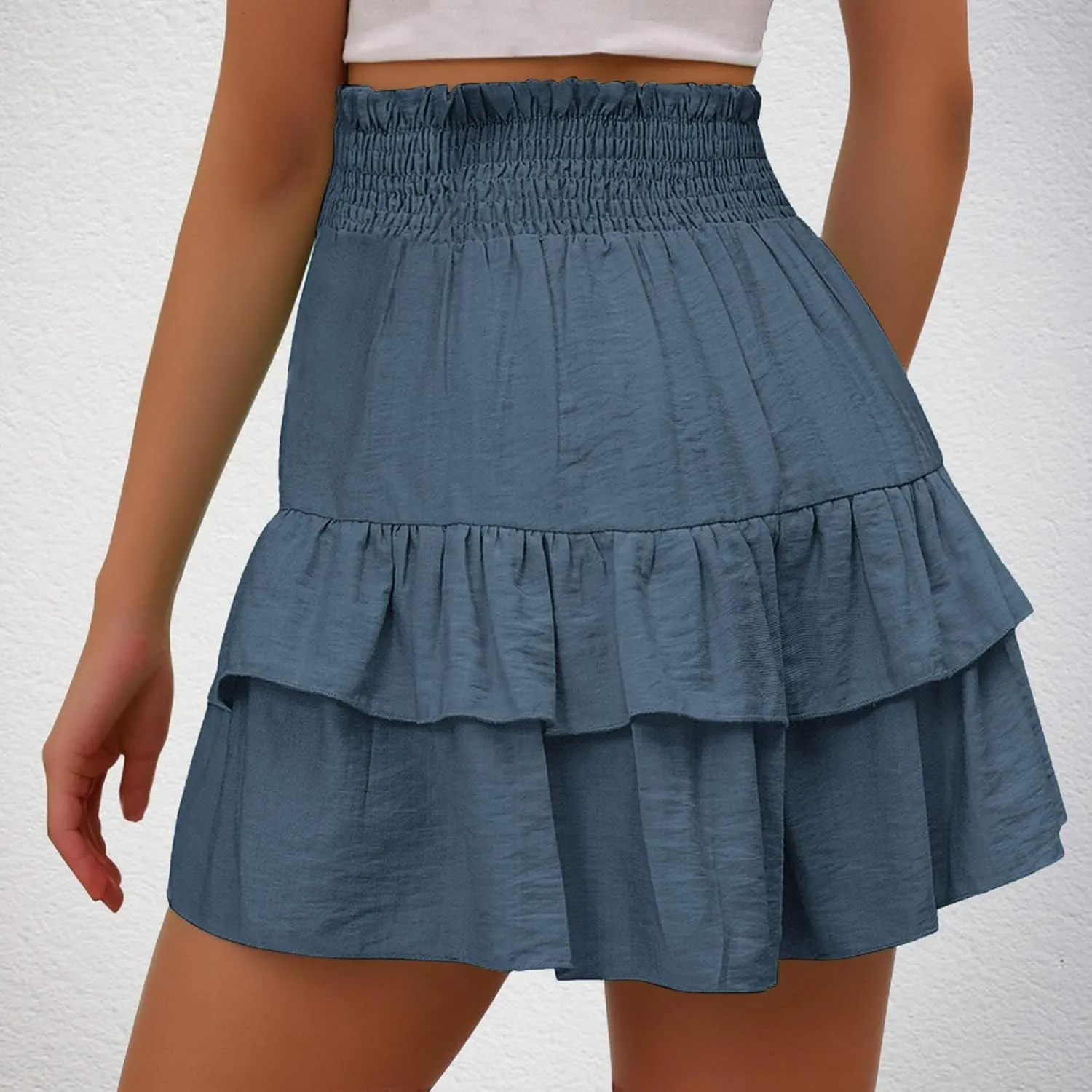 Women's High Waisted Ruffle Shorts Floral Pleated Hem Workout Shorts Baggy Summer Casual Cute Beach Shorts
