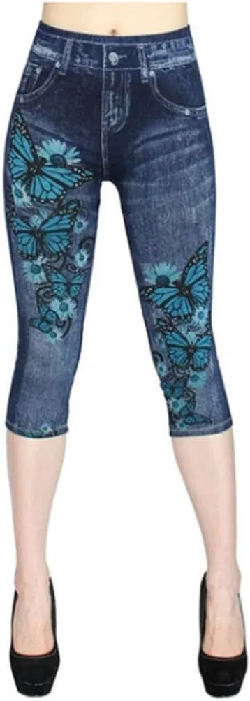 Women's Hole Ripped Capri Jeans Pants High Waisted Casual Ripped Skinny Slim Fit Stretch Denim Capri Jeans