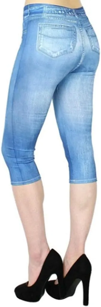 Women's Hole Ripped Capri Jeans Pants High Waisted Casual Ripped Skinny Slim Fit Stretch Denim Capri Jeans