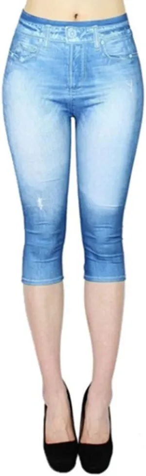 Women's Hole Ripped Capri Jeans Pants High Waisted Casual Ripped Skinny Slim Fit Stretch Denim Capri Jeans
