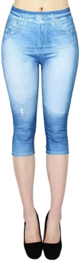 Women's Hole Ripped Capri Jeans Pants High Waisted Casual Ripped Skinny Slim Fit Stretch Denim Capri Jeans