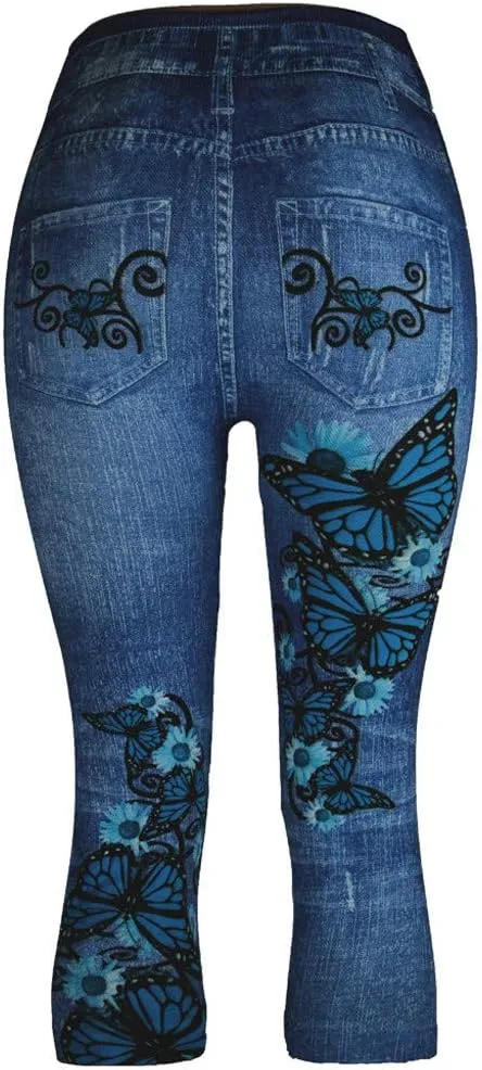 Women's Hole Ripped Capri Jeans Pants High Waisted Casual Ripped Skinny Slim Fit Stretch Denim Capri Jeans